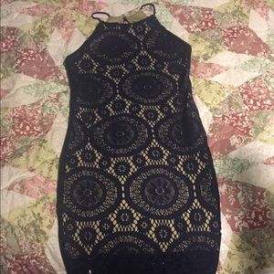 Navy Blue and Beige Lace Dress